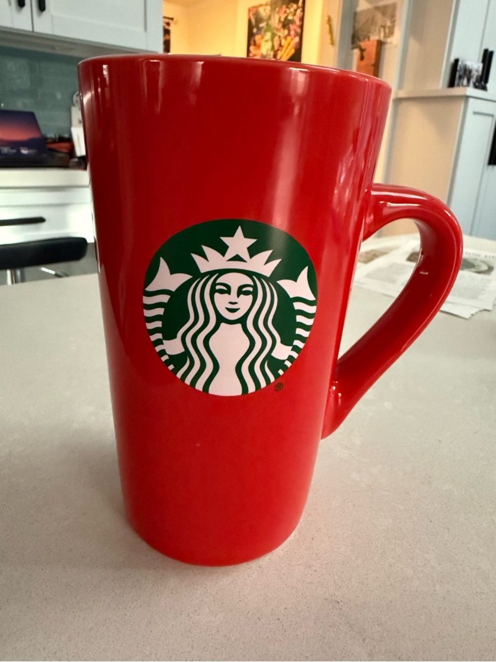 Starbucks Red Ceramic Mug with Green Siren Accent